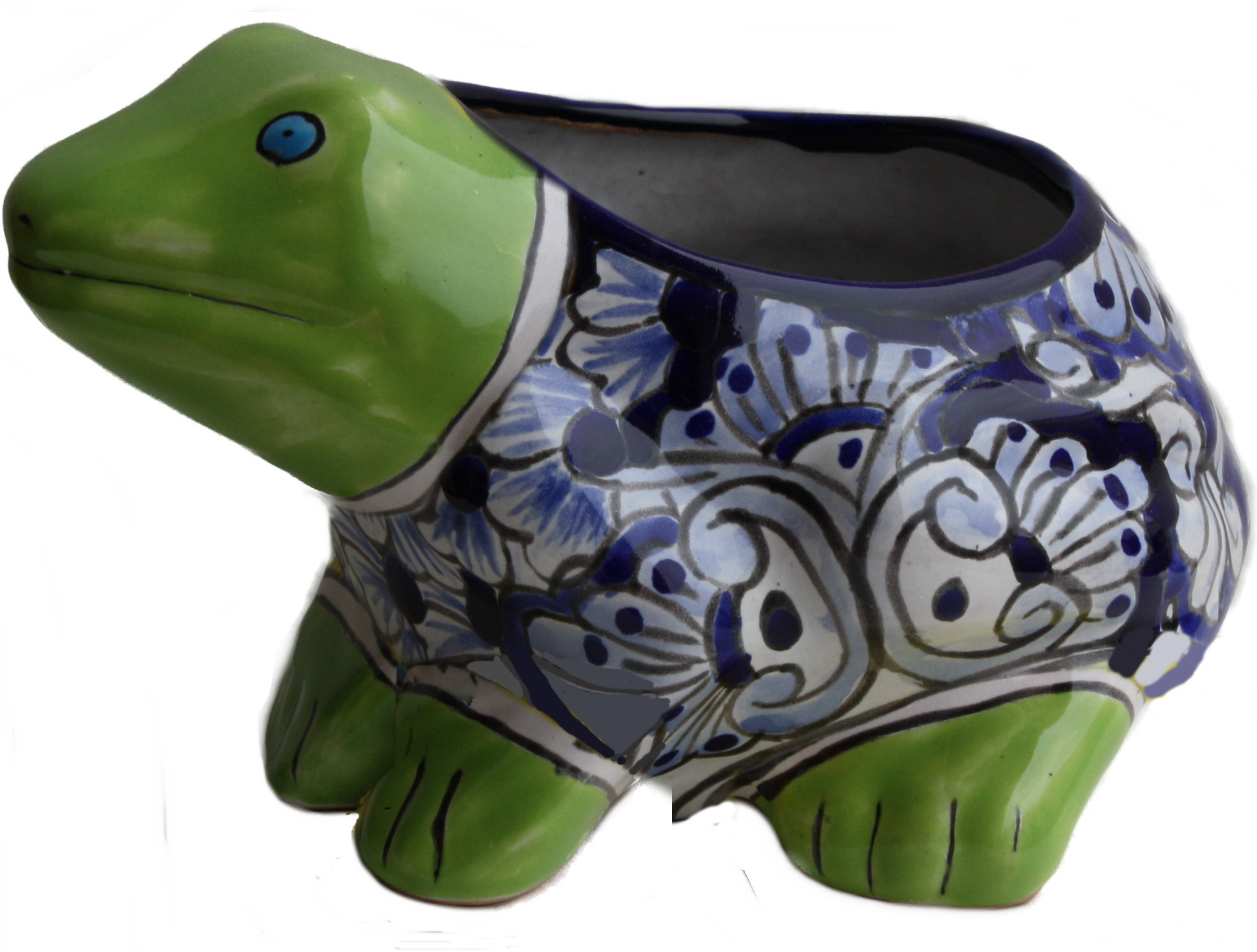 TalaMex Hand-Painted Mexican Blue Frog Talavera Ceramic Planter