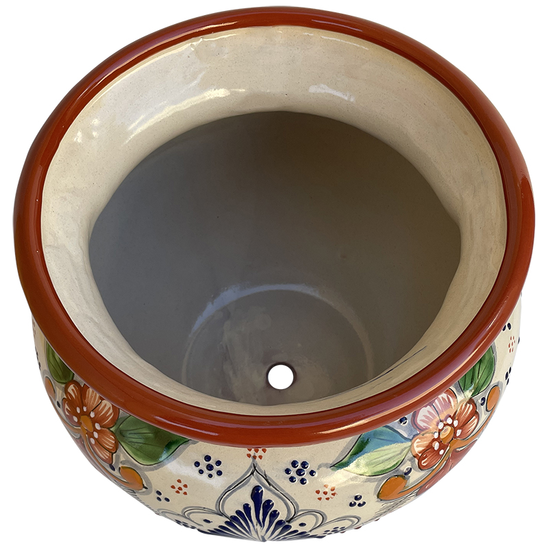 TalaMex Hand-Made Small-Size Indoors/Outdoors Tecali Mexican Colors Talavera Ceramic Garden Pot Close-Up