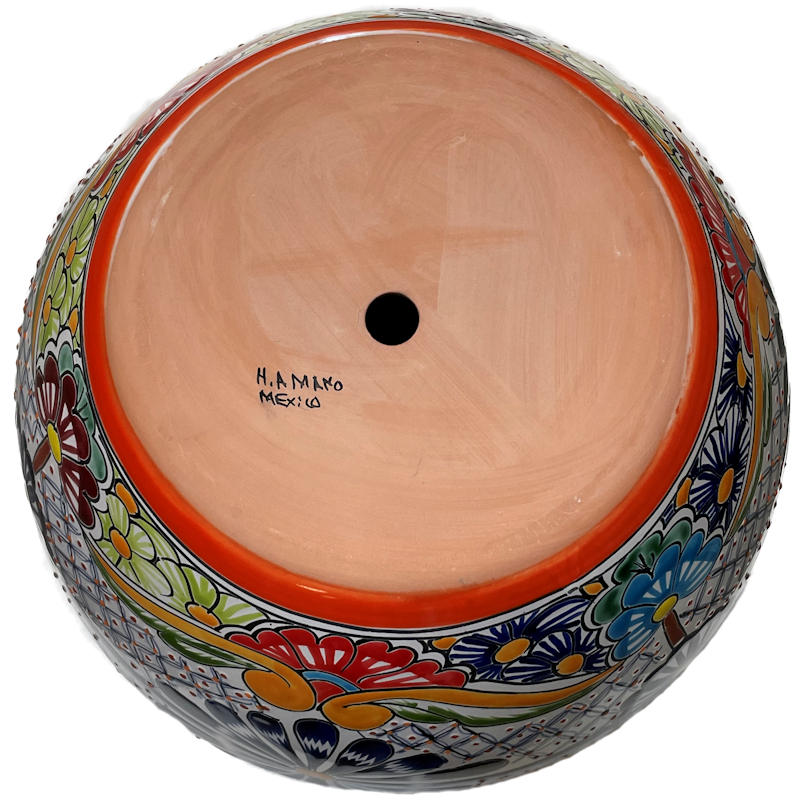 TalaMex Medium-Sized Cherato Mexican Colors Talavera Ceramic Garden Pot Details