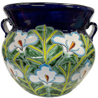 TalaMex Medium-Sized Blue Lily Mexican Colors Talavera Ceramic Garden Pot