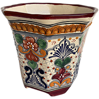 TalaMex Hand-Made Small-Size Indoors/Outdoors Alamo Mexican Colors Talavera Ceramic Garden Pot