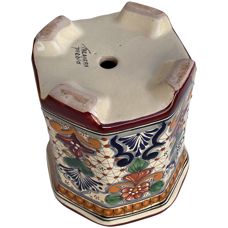 TalaMex Hand-Made Small-Size Indoors/Outdoors Alamo Mexican Colors Talavera Ceramic Garden Pot Details