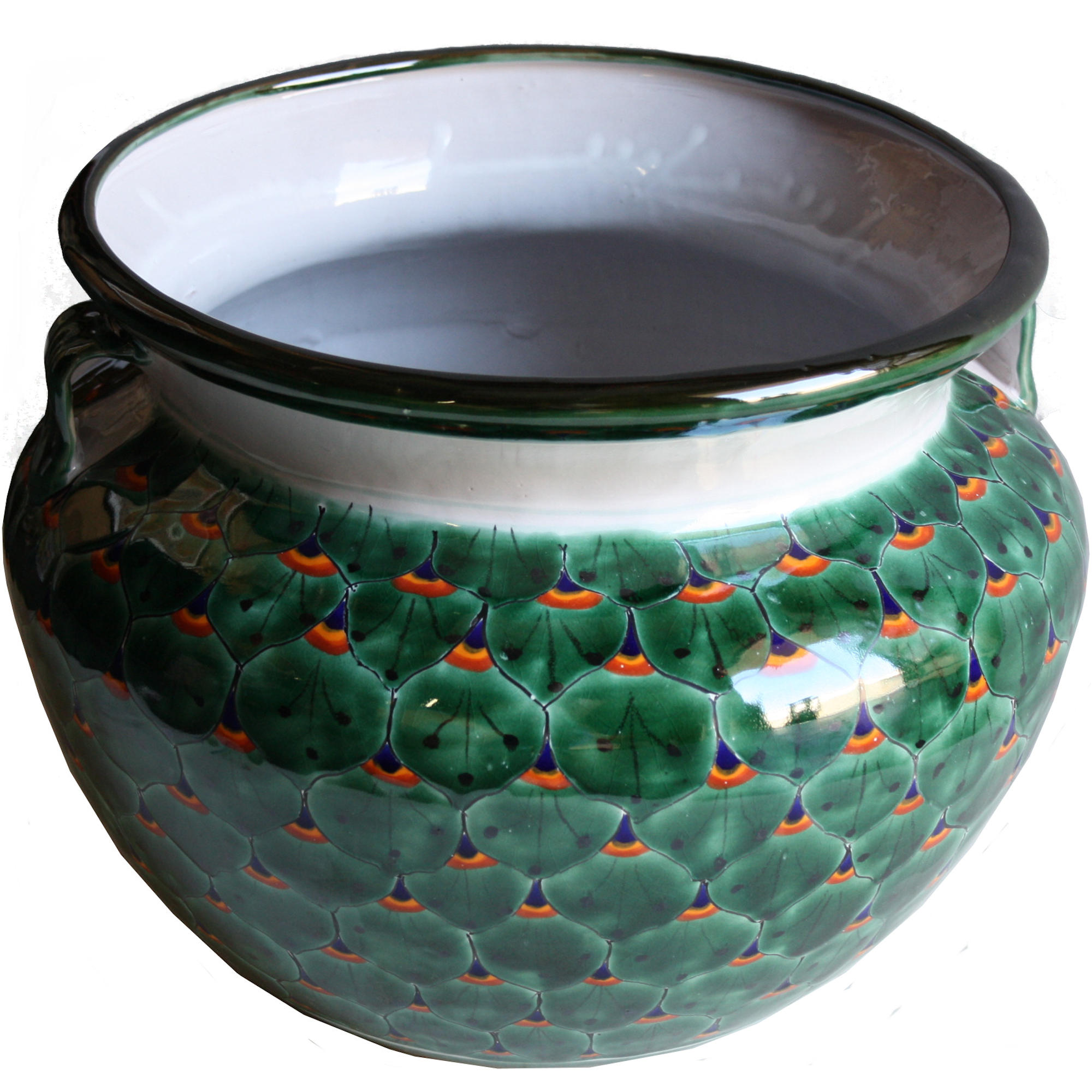 TalaMex Large-Sized Green Peacock Mexican Colors Talavera Ceramic Garden Pot