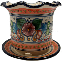 TalaMex Small Indoors/Outdoors Mexican Tecalli Talavera Ceramic Garden Pot