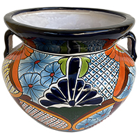 TalaMex Handmade Palmillas Medium-Sized Talavera Indoors/Outdoors Mexican Colors Ceramic Garden Pot