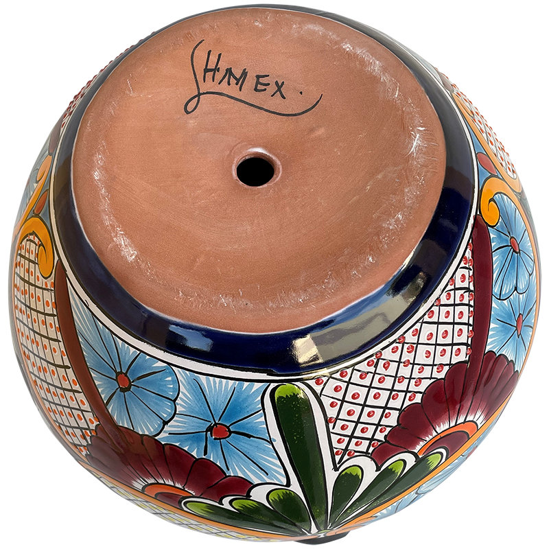 TalaMex Handmade Palmillas Medium-Sized Talavera Indoors/Outdoors Mexican Colors Ceramic Garden Pot Details