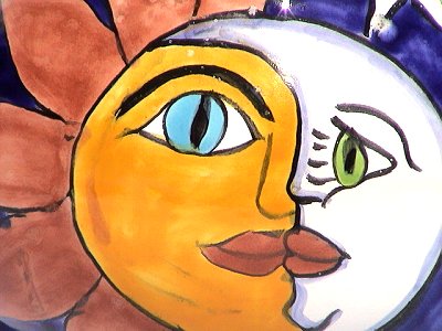 Sun & Moon Talavera Ceramic Pot Close-Up