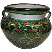 TalaMex Small-Sized Green Peacock Mexican Colors Talavera Ceramic Garden Pot