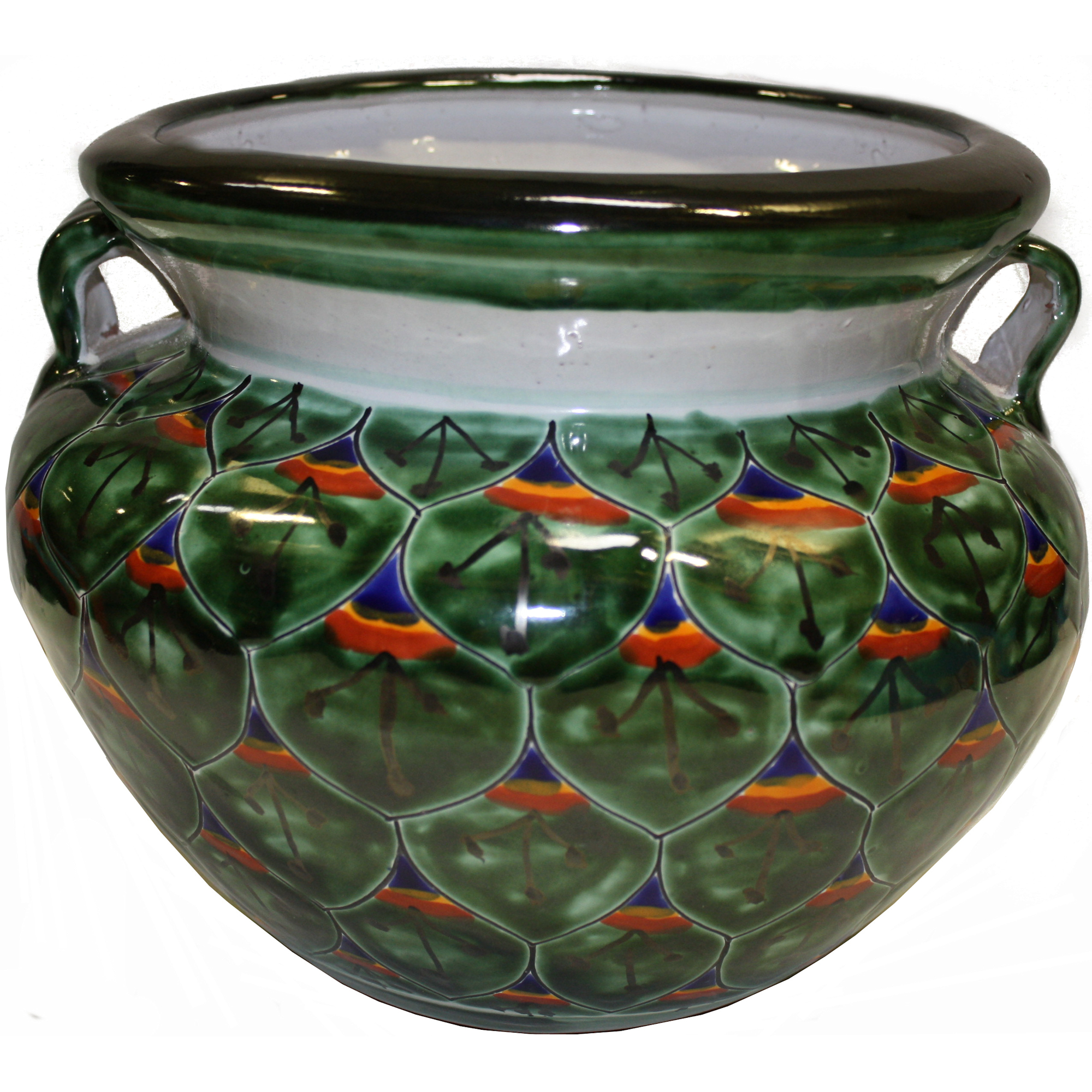 TalaMex Small-Sized Green Peacock Mexican Colors Talavera Ceramic Garden Pot