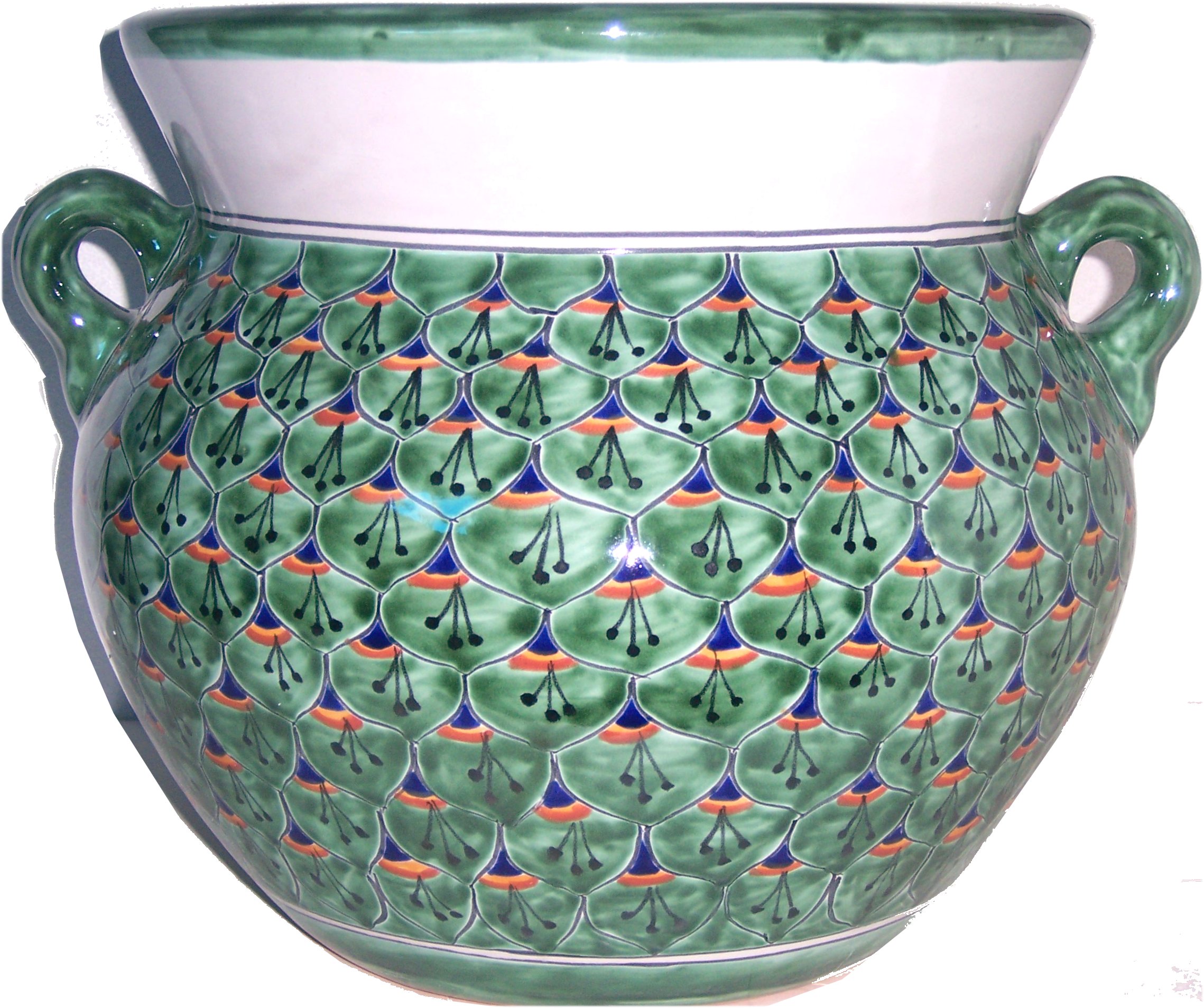 TalaMex Medium-Sized Green Peacock Mexican Colors Talavera Ceramic Garden Pot