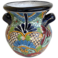 TalaMex Copal Medium-Sized Indoors/Outdoors Handmade Mexican Colors Talavera Ceramic Pot Planter