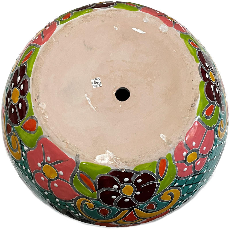 TalaMex Medium-Sized Paracho Mexican Colors Talavera Ceramic Garden Pot Details