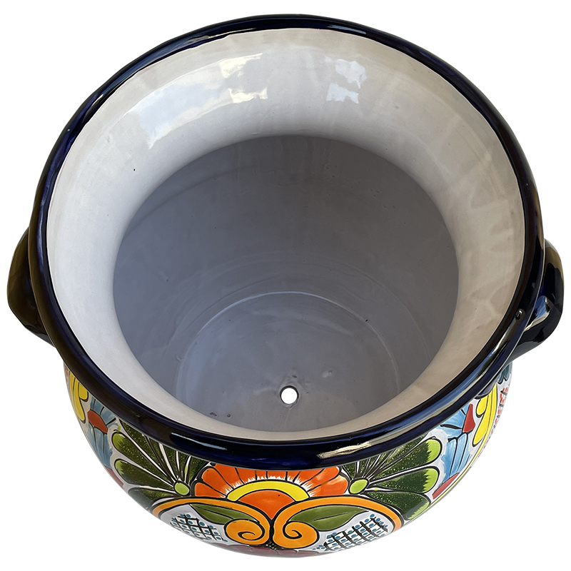 TalaMex Copal Large-Sized Indoors/Outdoors Handmade Mexican Colors Talavera Ceramic Pot Planter Close-Up