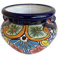 TalaMex Handmade Palmillas Small-Sized Talavera Indoors/Outdoors Mexican Colors Ceramic Garden Pot