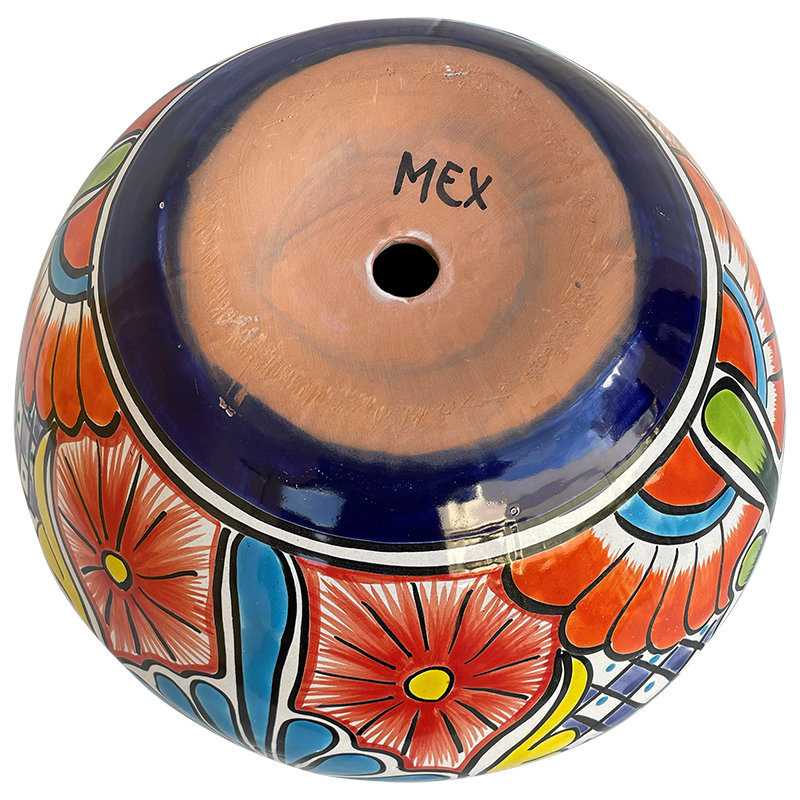 TalaMex Handmade Palmillas Small-Sized Talavera Indoors/Outdoors Mexican Colors Ceramic Garden Pot Details