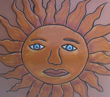 Sunface Terracota Ceramic Pot Close-Up