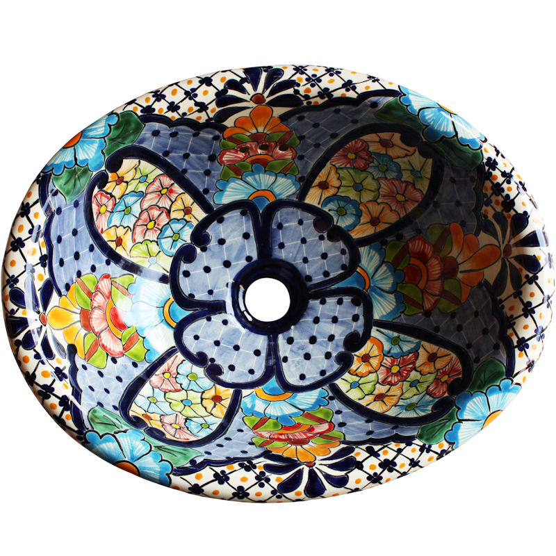 TalaMex Blue Clover Ceramic Talavera Mexican Bathroom Sink