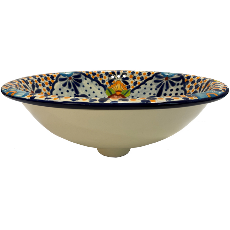 TalaMex Blue Clover Ceramic Talavera Mexican Bathroom Sink Close-Up