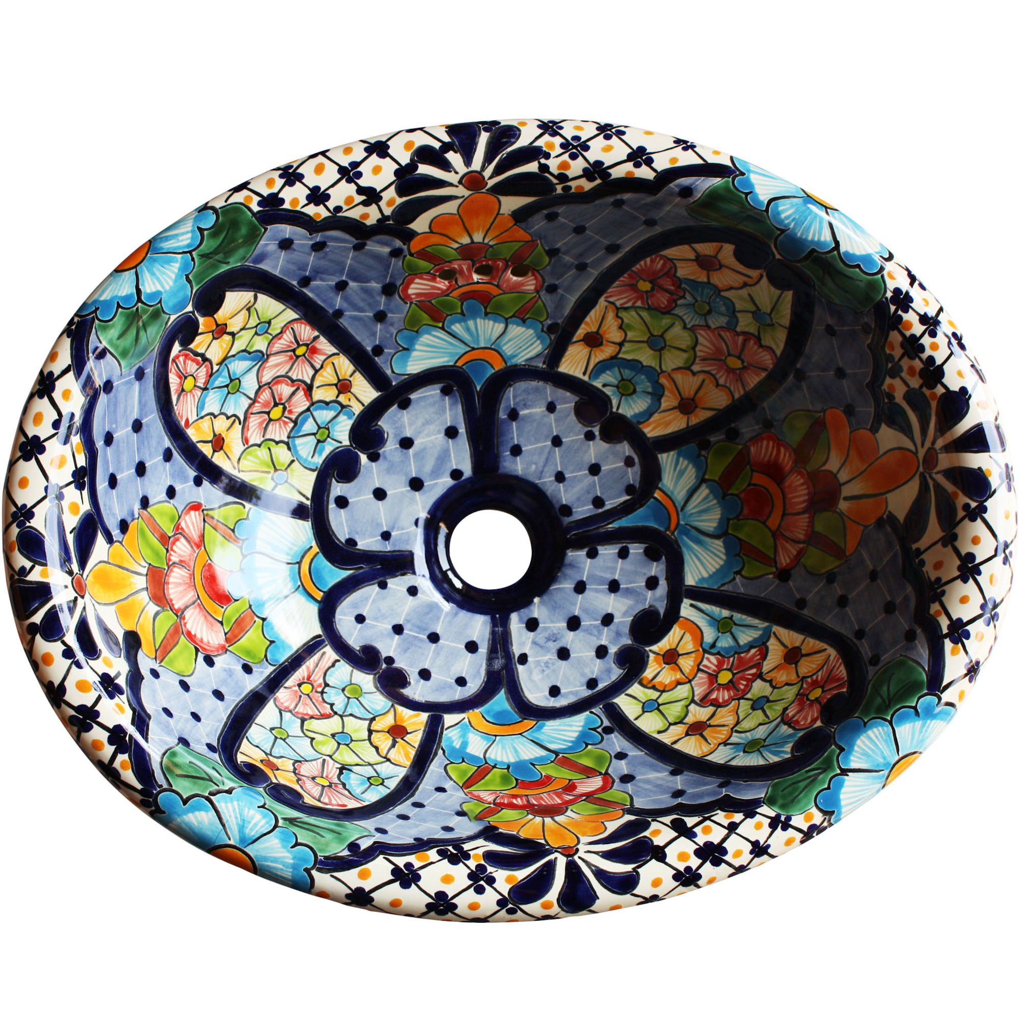 TalaMex Blue Clover Ceramic Talavera Mexican Bathroom Sink