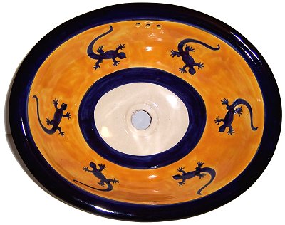 Lizards Oval Multicolor Talavera Ceramic Bathroom Sink