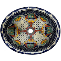 TalaMex Blue Mesh Ceramic Talavera Mexican Bathroom Sink