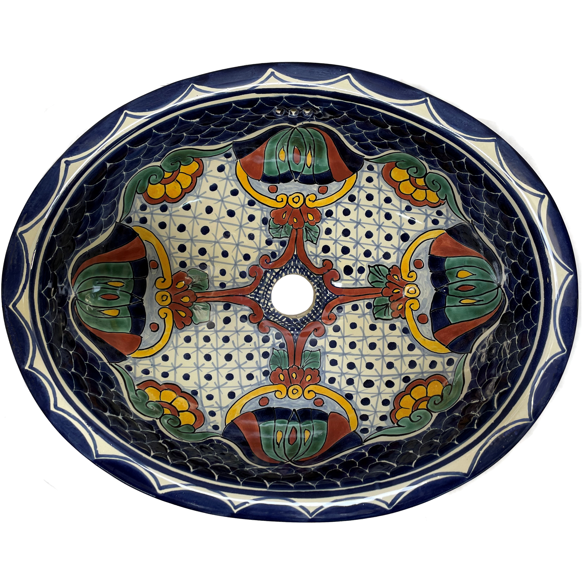 TalaMex Blue Mesh Ceramic Talavera Mexican Bathroom Sink