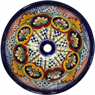 TalaMex Greca C Round Ceramic Talavera Vessel Sink Close-Up