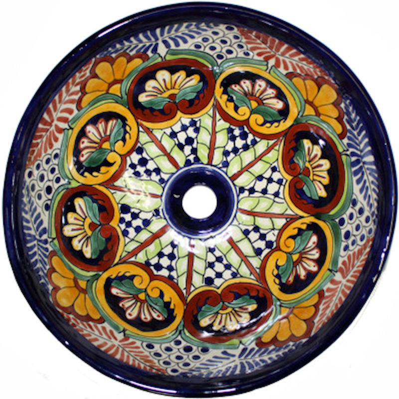 TalaMex Greca C Round Ceramic Talavera Bathroom Vessel Sink Close-Up