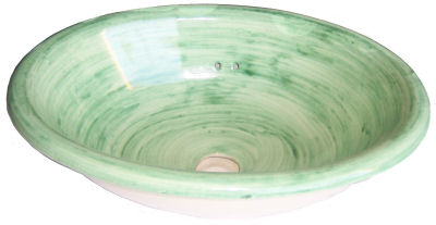Small Washed Green Talavera Ceramic Sink Close-Up