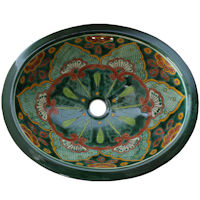 TalaMex Green Greca Ceramic Talavera Mexican Bathroom Sink