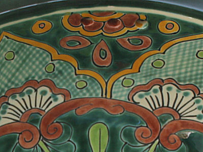 Green Greca Ceramic Talavera Sink Close-Up