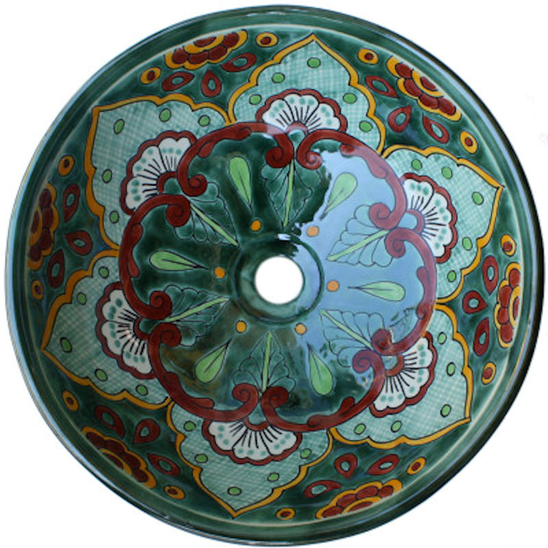 TalaMex Valle Verde Round Ceramic Talavera Vessel Sink Close-Up