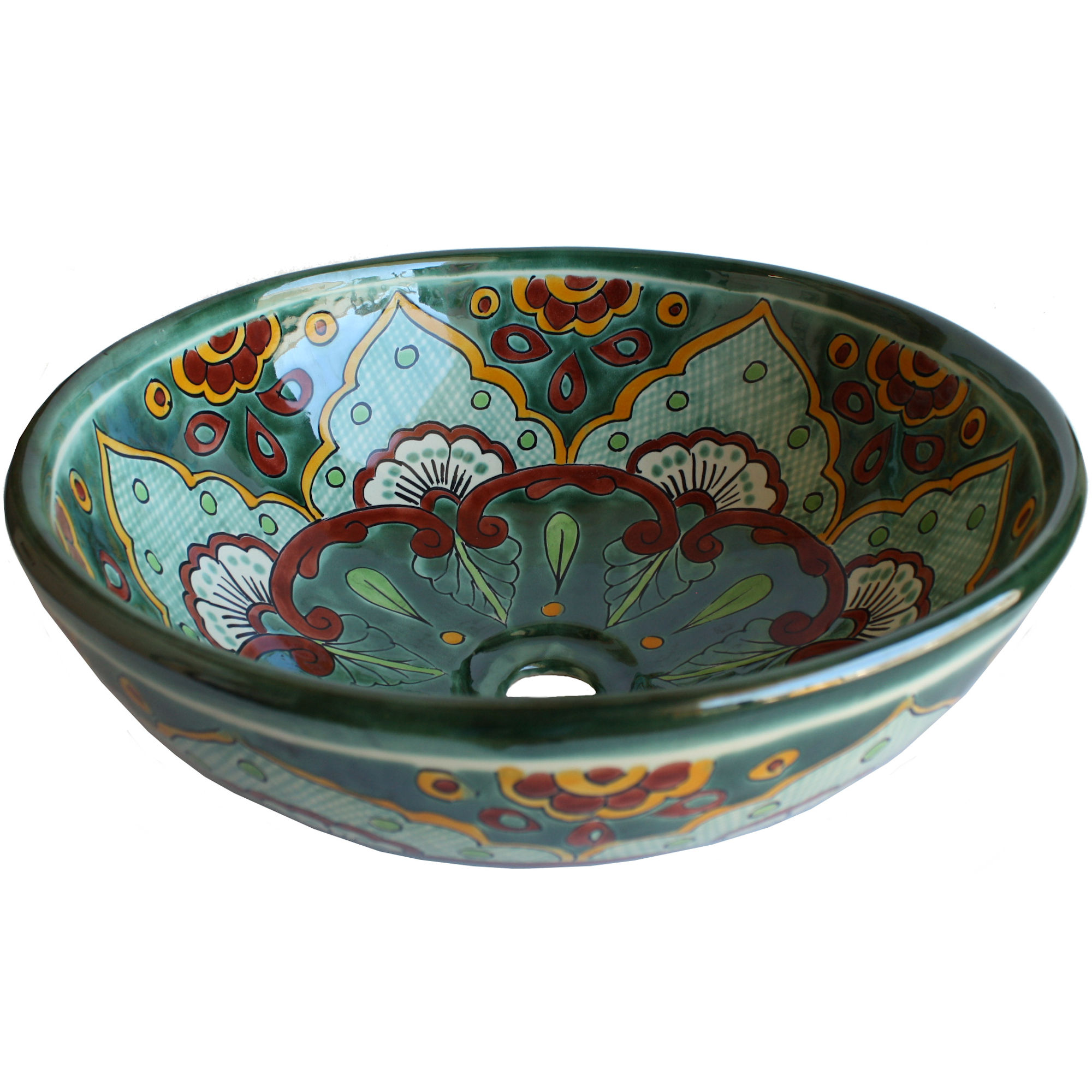 TalaMex Valle Verde Round Ceramic Talavera Vessel Sink