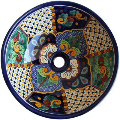 TalaMex Janitzio Round Ceramic Talavera Vessel Sink Close-Up