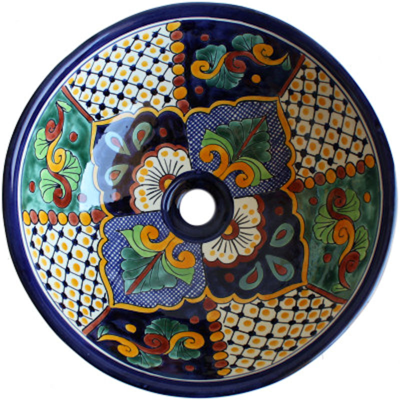 TalaMex Janitzio Round Ceramic Talavera Bathroom Vessel Sink Close-Up
