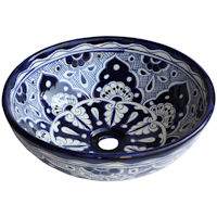 TalaMex Blue Round Ceramic Talavera Vessel Sink