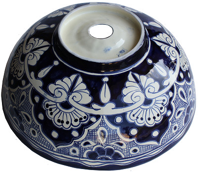 Blue Round Ceramic Talavera Vessel Sink Details