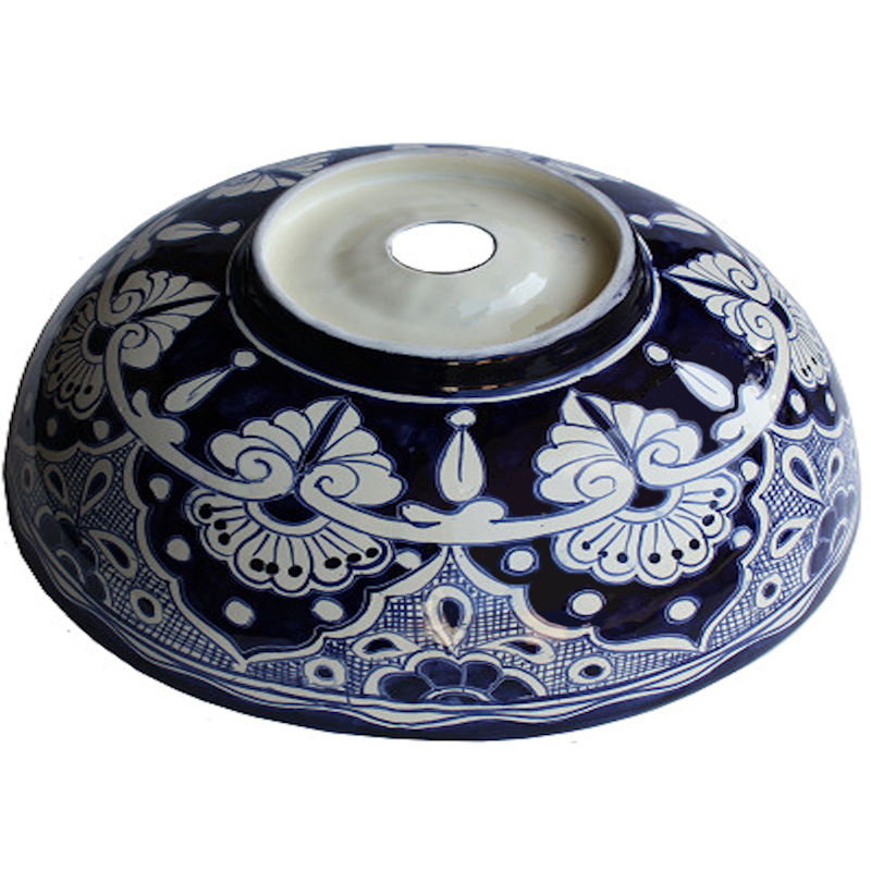 TalaMex Blue Round Ceramic Talavera Vessel Sink Details