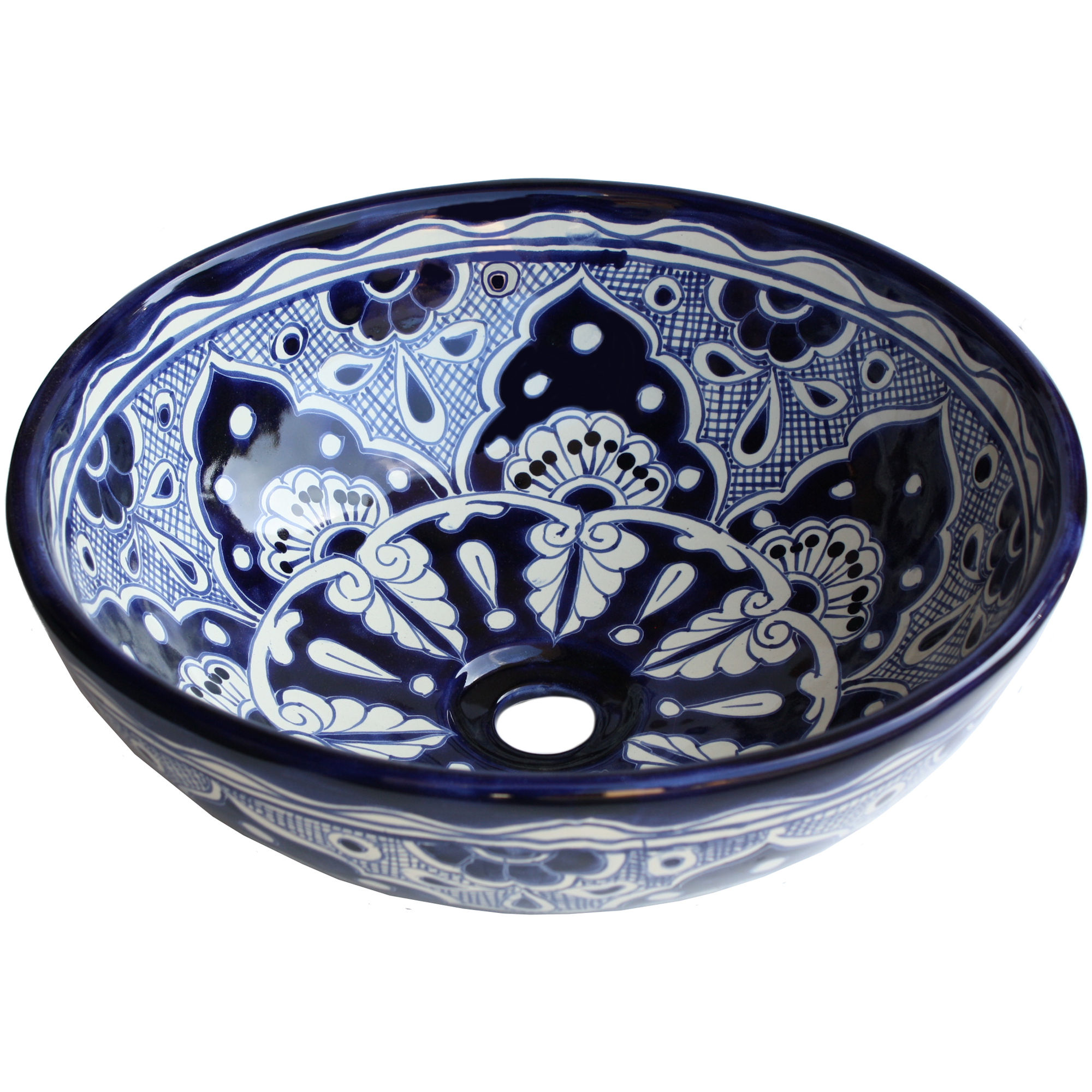 TalaMex Blue Round Ceramic Talavera Bathroom Vessel Sink