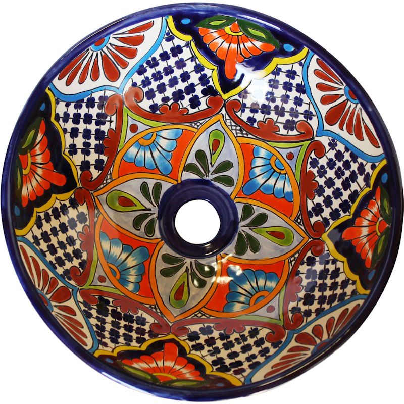 TalaMex Azalea Ceramic Talavera Mexican Bathroom Vessel Sink Close-Up