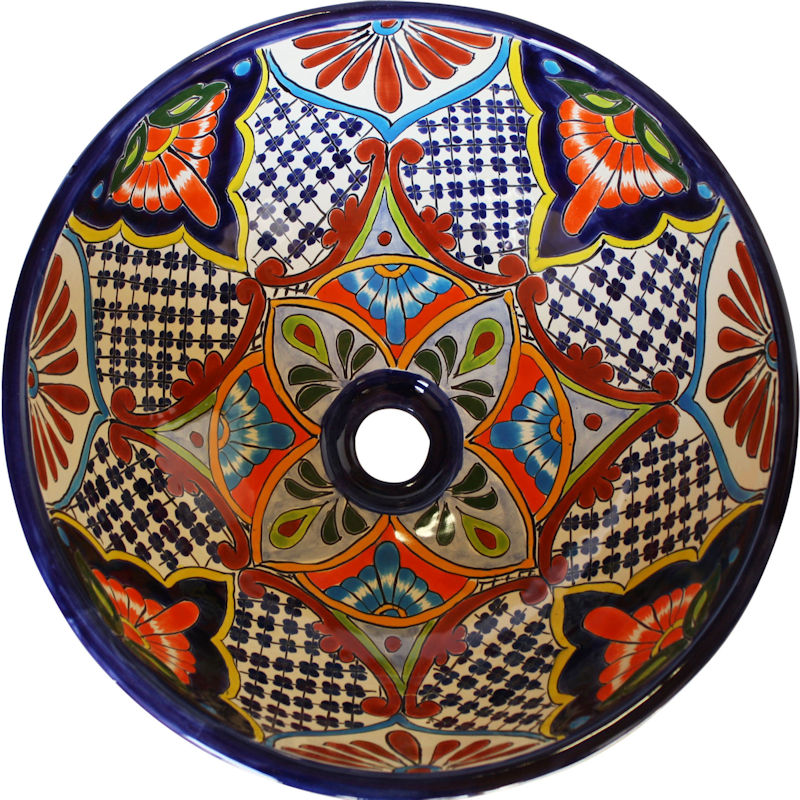TalaMex Small Azalea Ceramic Talavera Mexican Bathroom Vessel Sink Close-Up