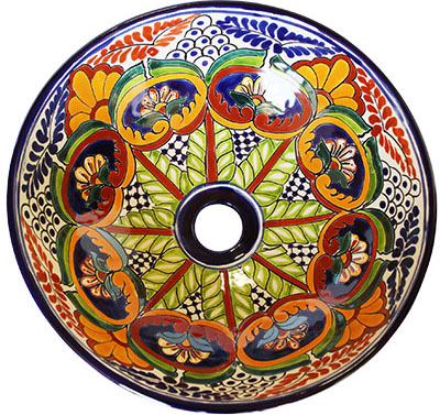 TalaMex Small Greca Ceramic Talavera Mexican Vessel Sink Close-Up