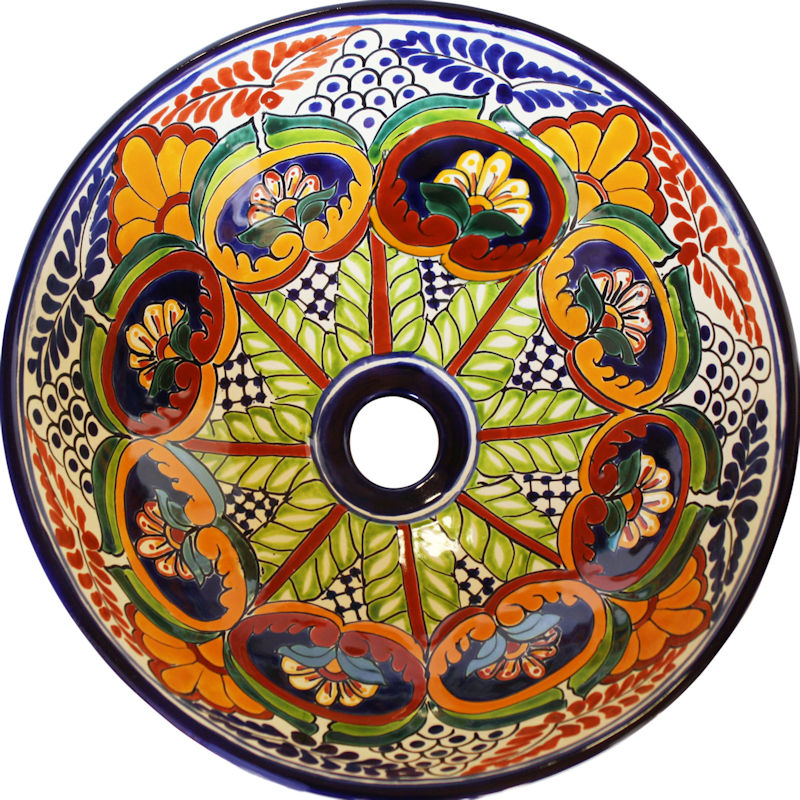 TalaMex Small-Sized Greca Ceramic Talavera Mexican Bathroom Vessel Sink Close-Up