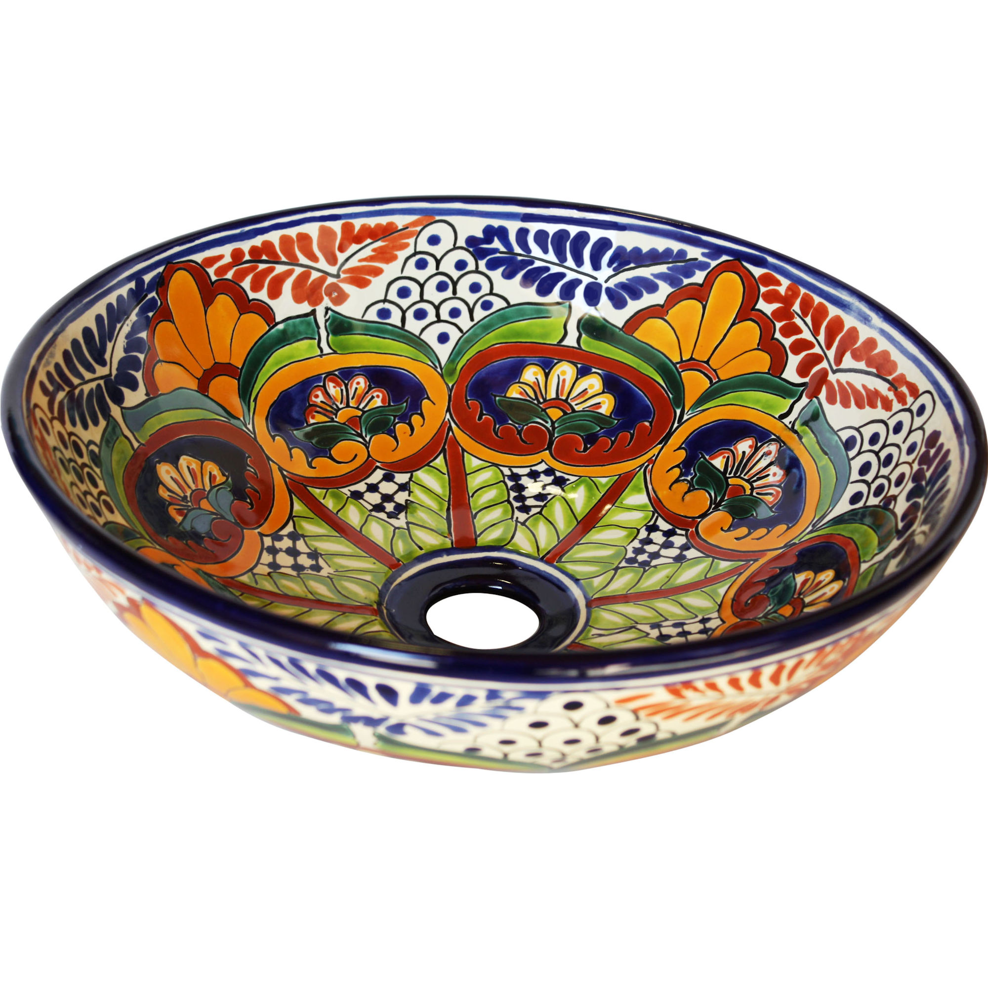 TalaMex Small-Sized Greca Ceramic Talavera Mexican Bathroom Vessel Sink
