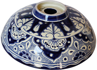 Small Blue Ceramic Talavera Mexican Vessel Sink Details
