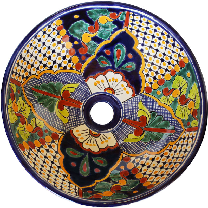 TalaMex Small-Sized Janitzio Ceramic Talavera Mexican Bathroom Vessel Sink Close-Up