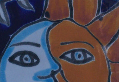 Sun and Moon Talavera Soap Container Close-Up