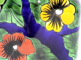 Small Pansy Talavera Soap Container Close-Up