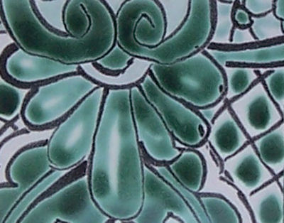 Green/White Talavera Soap Container Close-Up