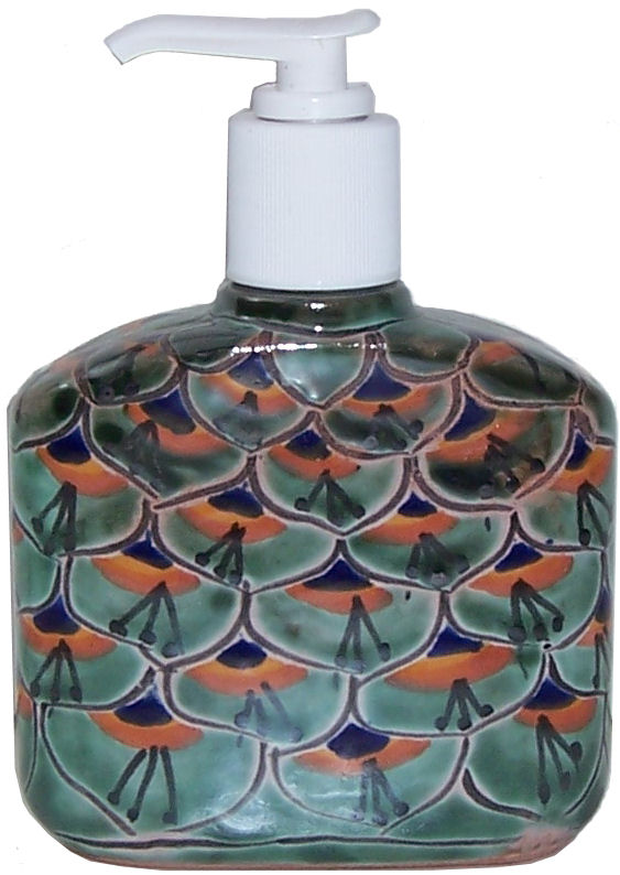 Green Peacock Talavera Soap Container